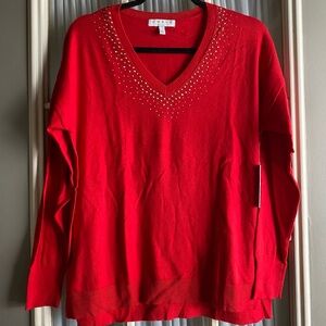 NWT Chaus red rhinestone detail sweater